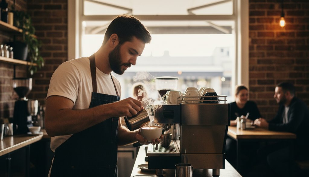 An epic moment captured in dynamic editorial photography Geelong West local business storytelling, showing a passionate chef expertly plating a dish in a vibrant Pakington Street restaurant, dramatic backlighting illuminating steam and culinary artistry.