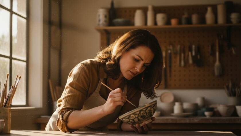 An epic moment captured through dynamic editorial photography for Langwarrin business storytelling, showing a local artisan intensely focused on their craft in a sunlit workshop, conveying passion and dedication.