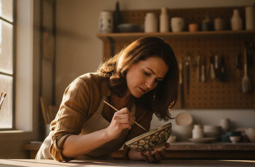 An epic moment captured through dynamic editorial photography for Langwarrin business storytelling, showing a local artisan intensely focused on their craft in a sunlit workshop, conveying passion and dedication.