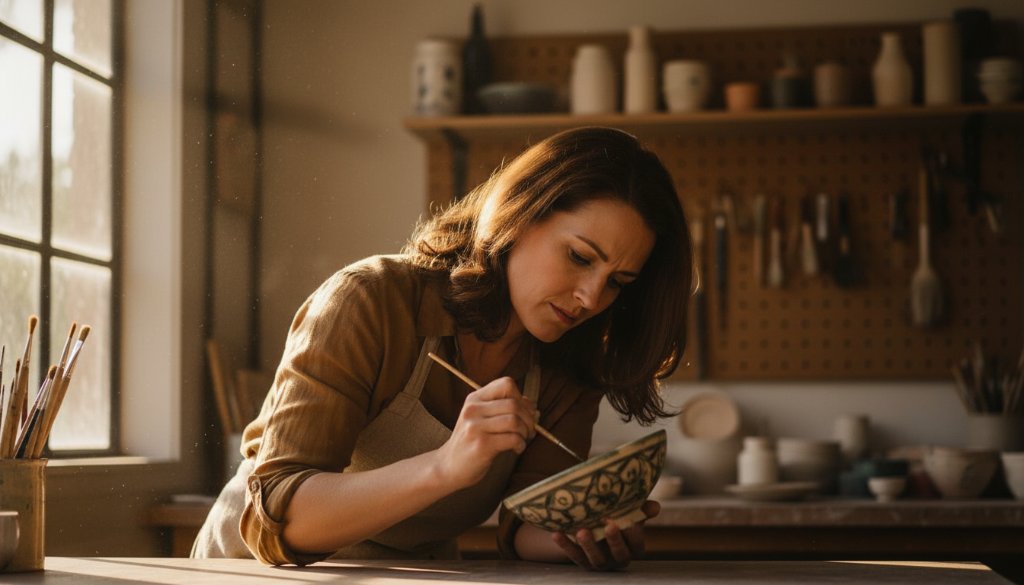 An epic moment captured through dynamic editorial photography for Langwarrin business storytelling, showing a local artisan intensely focused on their craft in a sunlit workshop, conveying passion and dedication.