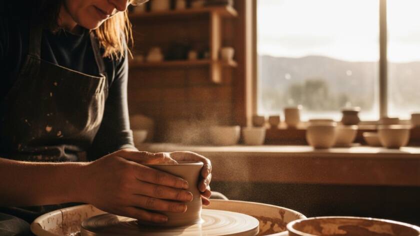 A powerful, cinematic shot of a local artisan from The Basin demonstrating their craft with intensity, captured with dynamic editorial photography for The Basin businesses, showcasing passion and skill.