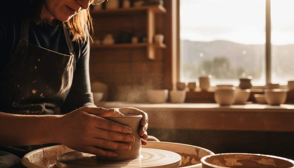 A powerful, cinematic shot of a local artisan from The Basin demonstrating their craft with intensity, captured with dynamic editorial photography for The Basin businesses, showcasing passion and skill.