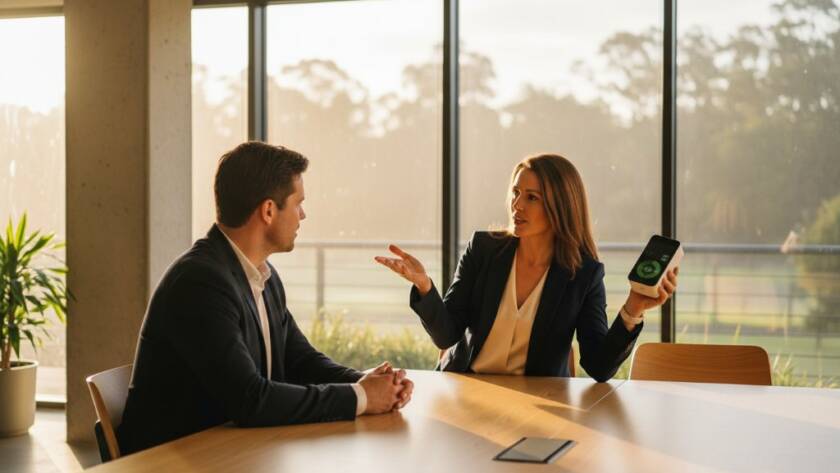 Dynamic editorial photography Vermont South storytelling capturing a visionary business leader mid-stride, silhouetted against a dramatic sunset over the leafy Dandenong Ranges, showcasing determination and future-focus.