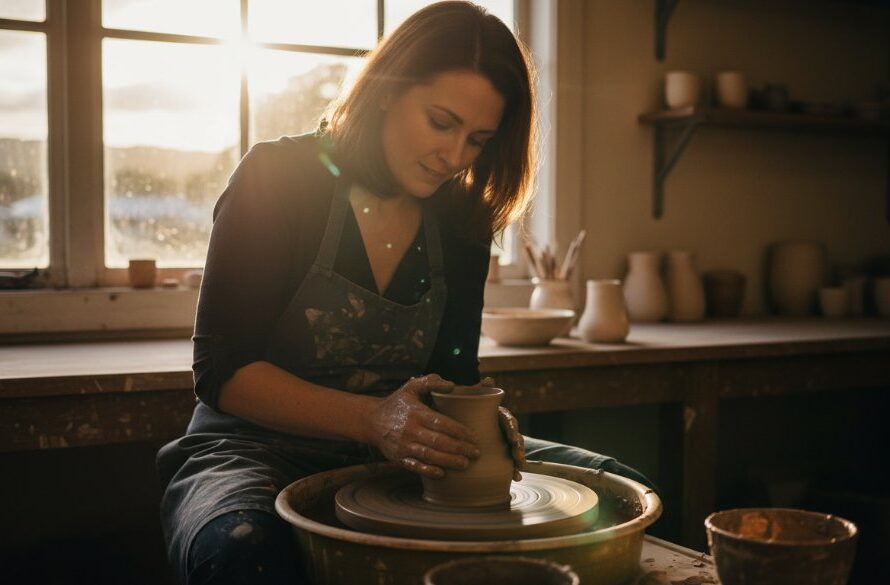An epic moment captured through dynamic editorial photography Waurn Ponds businesses, showcasing a local entrepreneur passionately discussing their craft in a modern, light-filled workshop, with dramatic natural light highlighting their product and the bustling environment of Waurn Ponds.