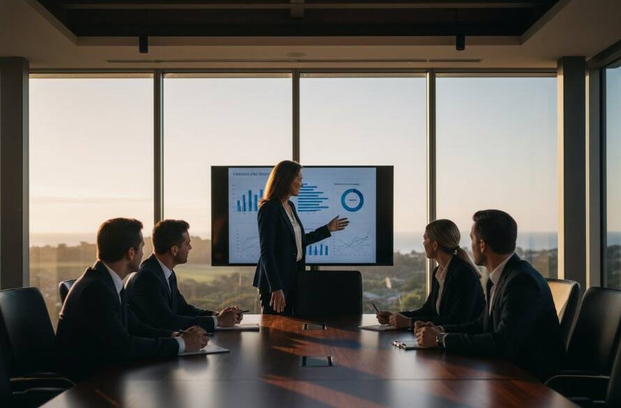 A dynamic Frankston South corporate photography image showcasing a confident business leader silhouetted against a vibrant, modern office interior with dramatic backlighting, reflecting professionalism and vision.