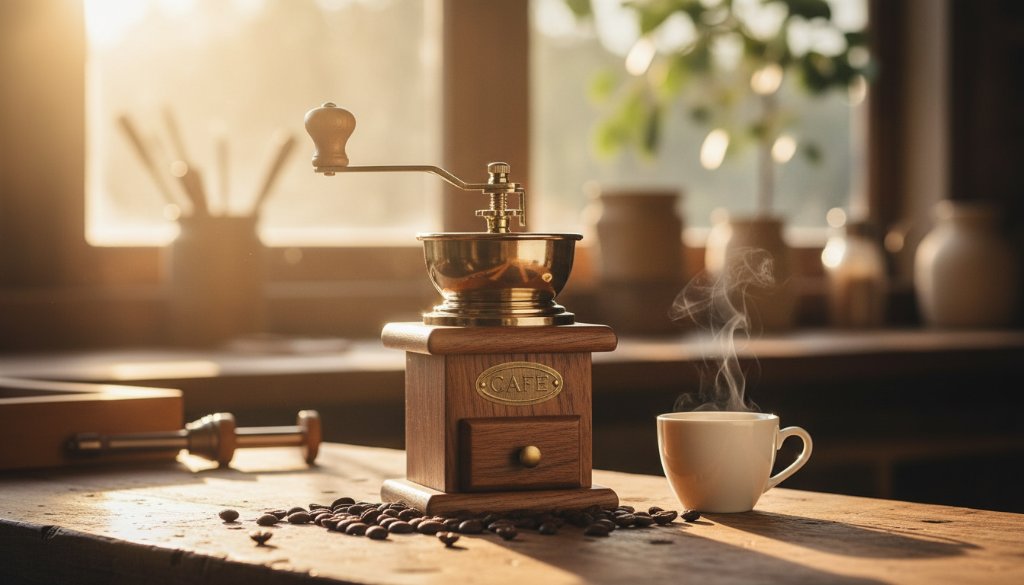 Dramatic close-up of a handcrafted ceramic coffee mug, steam gently rising from within, bathed in golden hour light filtering through eucalyptus leaves in a Forest Hill setting, highlighting its unique texture and craftsmanship. This dynamic product photography captures the essence for vibrant local brands.