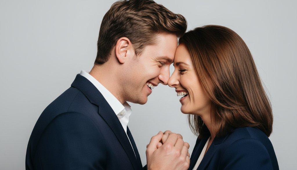 An emotive, dramatic high-key studio portrait of a laughing family embracing, captured during dynamic studio portrait sessions Blackburn North, with soft, directional lighting highlighting their joyous expressions and strong connection. Professional colour grading.