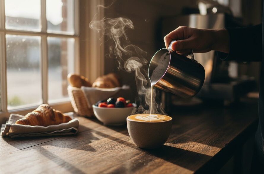 A dramatic, close-up shot of a perfectly plated brunch dish, possibly an artisan avocado smash or vibrant acai bowl, bathed in natural light streaming through a classic East Geelong cafe window. The East Geelong cafe food photography capturing local flavour highlights the texture and freshness of ingredients, with soft bokeh in the background suggesting a bustling yet intimate atmosphere, professionally colour-graded for a mouth-watering appeal.