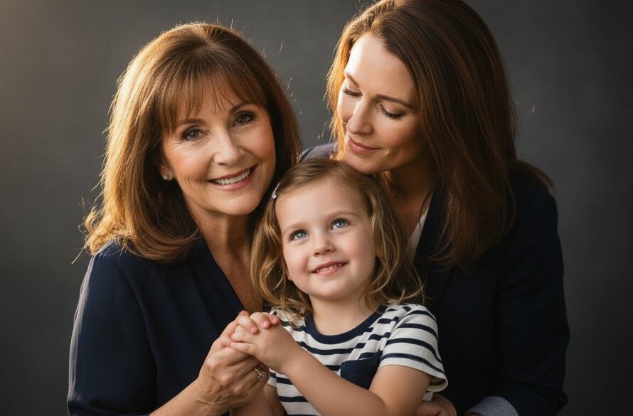 A heartwarming, professionally lit family portrait taken during an elegant studio portraits Wendouree Victoria session, showcasing genuine smiles and a strong familial bond against a soft, atmospheric background.