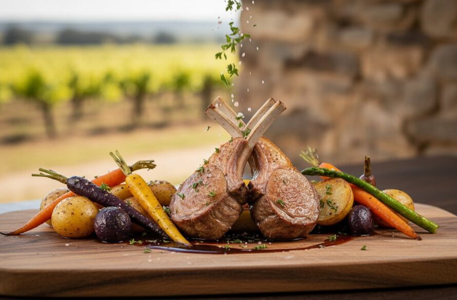 An epic, dramatic, professionally colour-graded photograph showcasing beautifully styled, rustic gourmet dishes featuring local produce from Ararat, Victoria, Australia, illuminated by warm, directional light, capturing the rich textures and vibrant colours in a stunning composition that will elevate Ararat Victoria gourmet food photography.