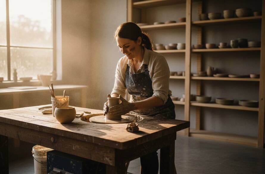 Dynamic, cinematic portrait of a confident small business owner in Ashwood, Victoria, showcasing their craft with dramatic lighting, reflecting how professional photography can elevate Ashwood business brand with professional photography.