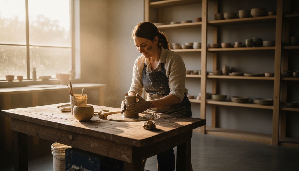 Dynamic, cinematic portrait of a confident small business owner in Ashwood, Victoria, showcasing their craft with dramatic lighting, reflecting how professional photography can elevate Ashwood business brand with professional photography.