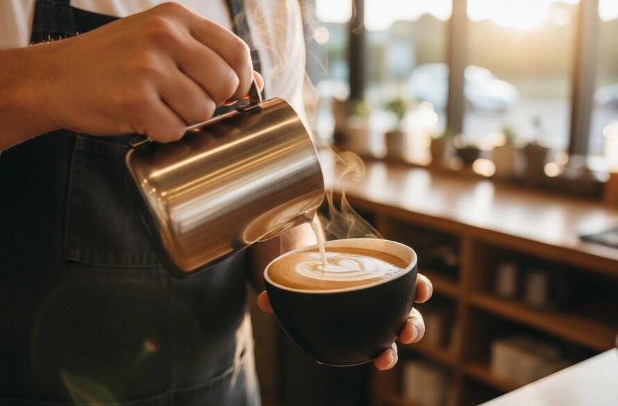 Dramatic, close-up shot of a perfectly plated gourmet dish, steam gently rising, captured by a professional to elevate Bayswater North cafe menus food photography, showcasing vibrant colours and textures in a warm cafe environment.