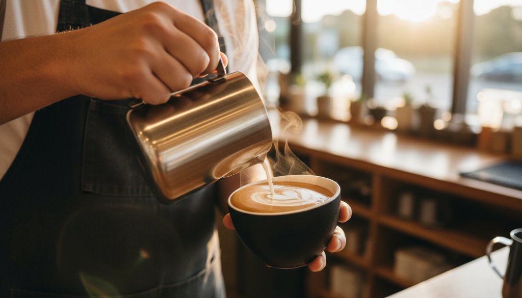 Dramatic, close-up shot of a perfectly plated gourmet dish, steam gently rising, captured by a professional to elevate Bayswater North cafe menus food photography, showcasing vibrant colours and textures in a warm cafe environment.