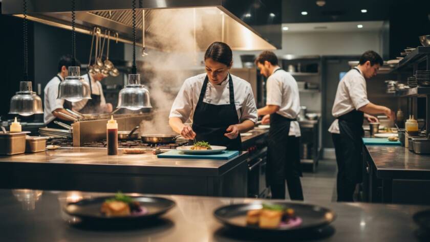An inspiring, high-angle shot capturing the vibrant activity inside a modern Glen Waverley cafe, showcasing its unique atmosphere and skilled barista preparing coffee, symbolizing how professional photography can elevate Glen Waverley business branding with expert commercial photography. Dramatic lighting highlights the steam and texture.