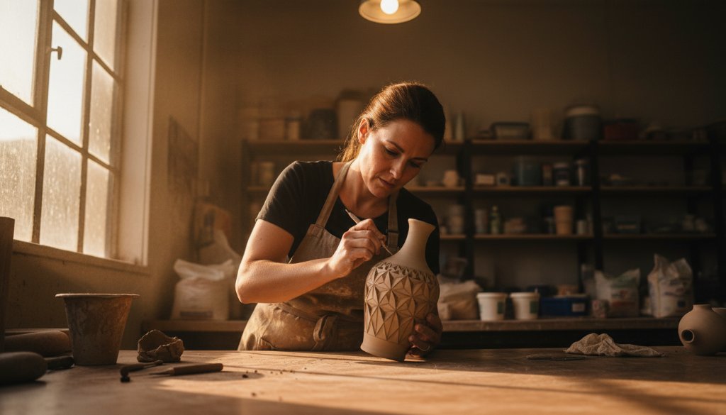 An epic moment captured, showcasing a local Keilor East small business owner proudly presenting their handcrafted product with dynamic lighting and professional colour grading, demonstrating how to Elevate Keilor East Brand with Advertising Photography.