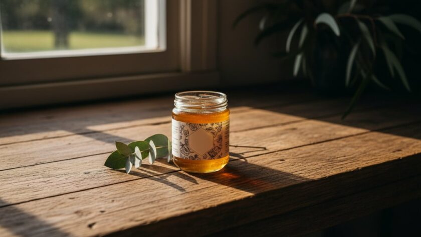 A dramatically lit, professionally colour-graded photograph showcasing the meticulous detail of a handcrafted Kialla artisan cheese wheel, resting on a rustic wooden board with native Australian botanicals subtly arranged around it, capturing the essence of local craftsmanship in an epic moment of rustic elegance. This image exemplifies how to Elevate Kialla Product Photography for Local Artisans.
