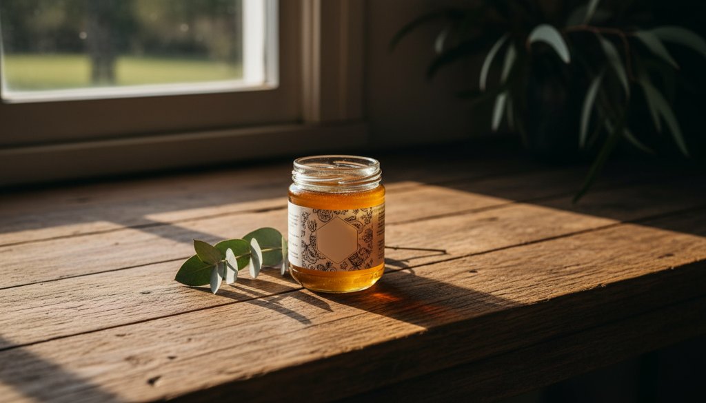 A dramatically lit, professionally colour-graded photograph showcasing the meticulous detail of a handcrafted Kialla artisan cheese wheel, resting on a rustic wooden board with native Australian botanicals subtly arranged around it, capturing the essence of local craftsmanship in an epic moment of rustic elegance. This image exemplifies how to Elevate Kialla Product Photography for Local Artisans.