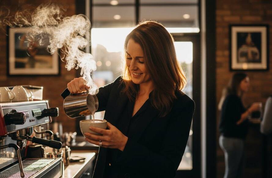 An inspired female entrepreneur, surrounded by vibrant local produce at a Narre Warren South market stall, confidently presents her artisanal products, her brand's essence perfectly captured through professional photography, embodying 'Elevate Narre Warren South small business branding with professional photography'.