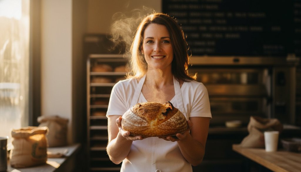 An epic moment captured in Rowville, showcasing a successful local business owner proudly presenting a product with dramatic lighting, embodying the essence of 'Elevate Rowville business visuals with professional photography'.