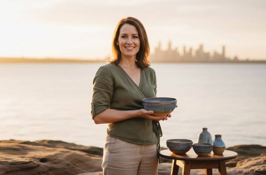 An epic moment capturing a Sandringham small business owner with vibrant energy, showcasing their artisanal product amidst the local coastal backdrop, expertly framed to elevate Sandringham brand photography for visual storytelling.