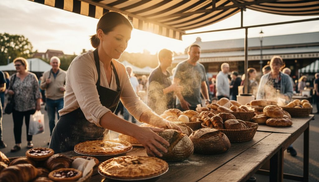 A meticulously composed flat lay showcasing a vibrant array of local Seymour artisan cheeses and gourmet preserves, arranged on a vintage wooden board with soft, directional natural light highlighting textures, embodying the essence of 'Elevate Seymour Victoria product photography'.