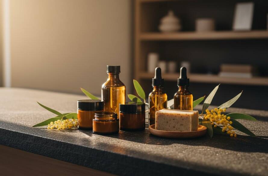 Dramatic, high-contrast photograph of a meticulously arranged local artisanal coffee product on a rustic wooden table, bathed in golden hour light filtering through a window, with the subtle, blurred backdrop of a thriving local Wantirna South cafe, embodying the essence of elevated Wantirna South product photography with strategic visuals.