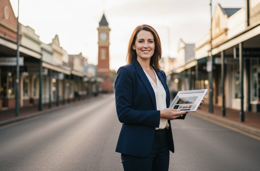 A dynamic, high-angle shot capturing a successful business owner in Woodend, Victoria, confidently engaging with a client in a modern, light-filled office space, showcasing professional corporate headshots and branding photography, with dramatic backlighting highlighting their silhouette against a vibrant, blurred background of the Woodend streetscape, epitomising 'Elevate Woodend Victoria business branding corporate photography'.