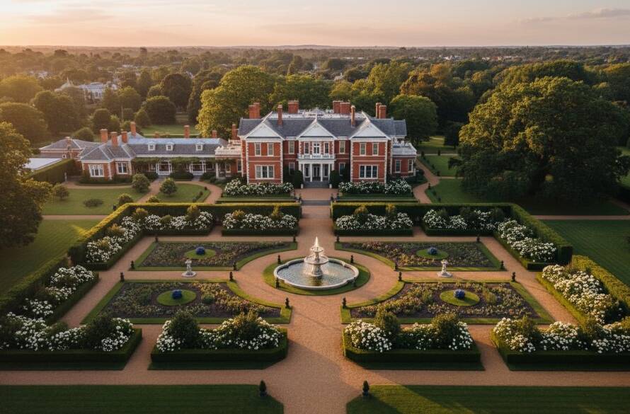 An epic drone shot capturing the elegant tree-lined streets and historic architecture of Armadale, Victoria, at sunset, highlighting the unique charm through Elevated Perspectives Armadale Victoria Drone Photography.