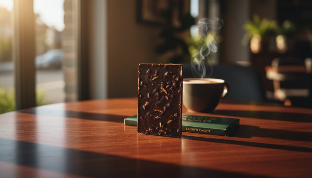 A meticulously composed photograph showcasing a locally-sourced gourmet food product from Balwyn, Victoria, bathed in dramatic natural light filtering through a cafe window, with a subtle hint of a bustling Balwyn street scene in the soft background. This epic moment perfectly illustrates elevating Balwyn product photography with authentic storytelling, emphasizing craftsmanship and local flavour.