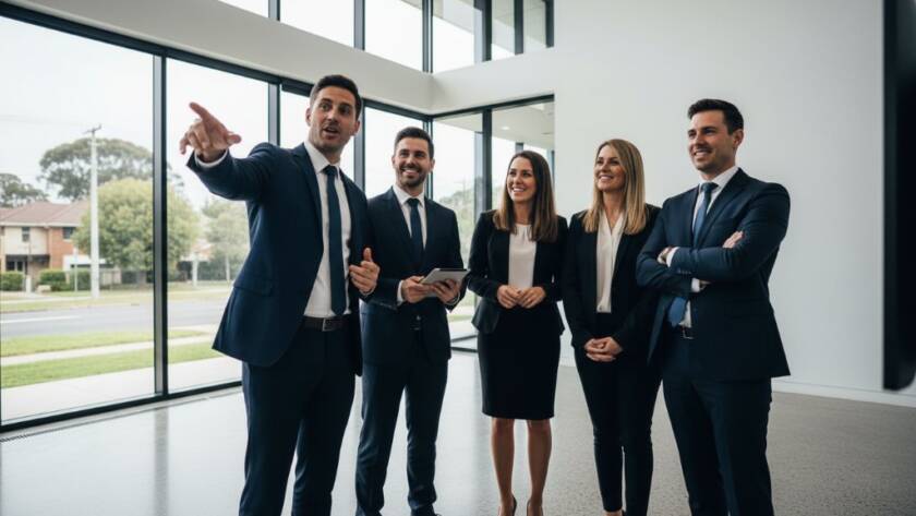 An epic moment capturing a diverse team of professionals in Bulleen, Victoria, looking confident and collaborative in a modern office, showcasing the impact of Elevating Bulleen Businesses with Dynamic Corporate Photography with dramatic, cinematic lighting.