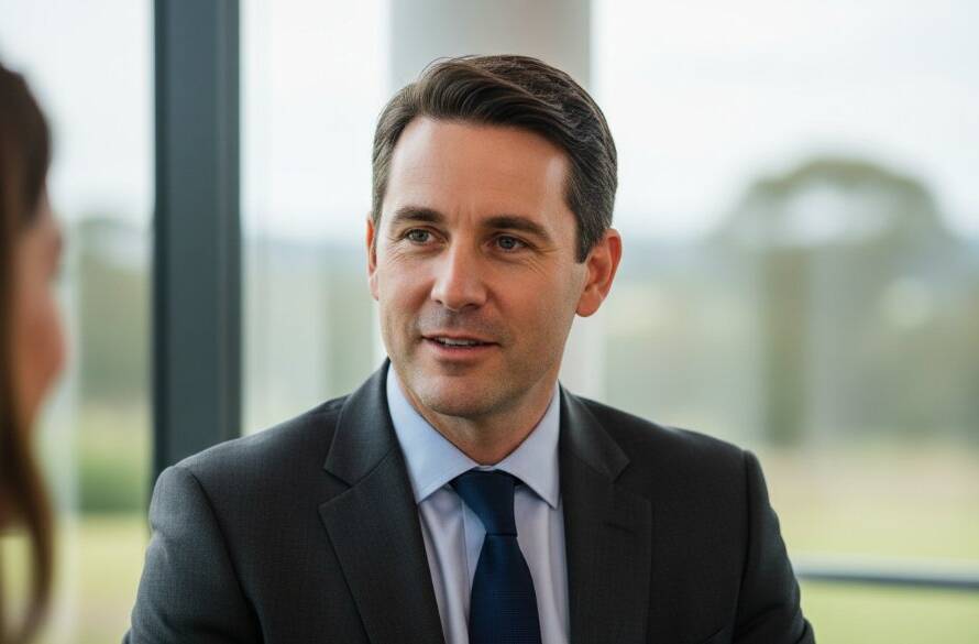A powerful, cinematic close-up of a confident female business leader smiling genuinely, natural light framing her face, with a subtle, modern office interior of Beaconsfield visible in the soft background, perfect for elevating corporate headshots Beaconsfield VIC business leaders.