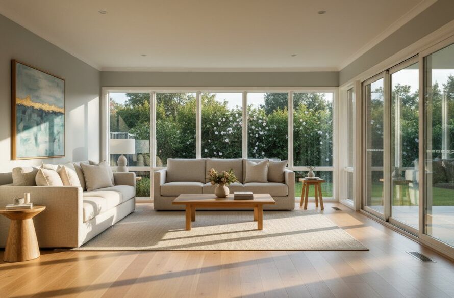 A dramatically lit, wide-angle photograph of a spacious, modern Herne Hill living room, showcasing natural light, high ceilings, and elegant staging, perfectly illustrating the impact of elevating Herne Hill property listings with professional real estate photography.