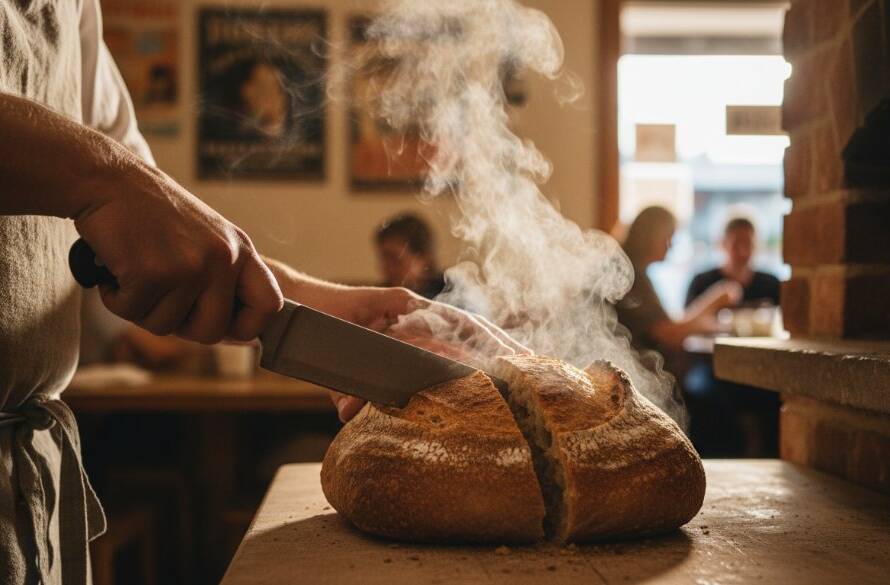 Dramatic close-up of a perfectly plated, steaming gourmet dish, possibly a locally sourced lamb shank with root vegetables, on a rustic wooden table inside a cozy Junction Village restaurant, bathed in warm, soft overhead light, capturing the delicious texture and steam, symbolizing professional elevating Junction Village restaurant food photography Victoria.