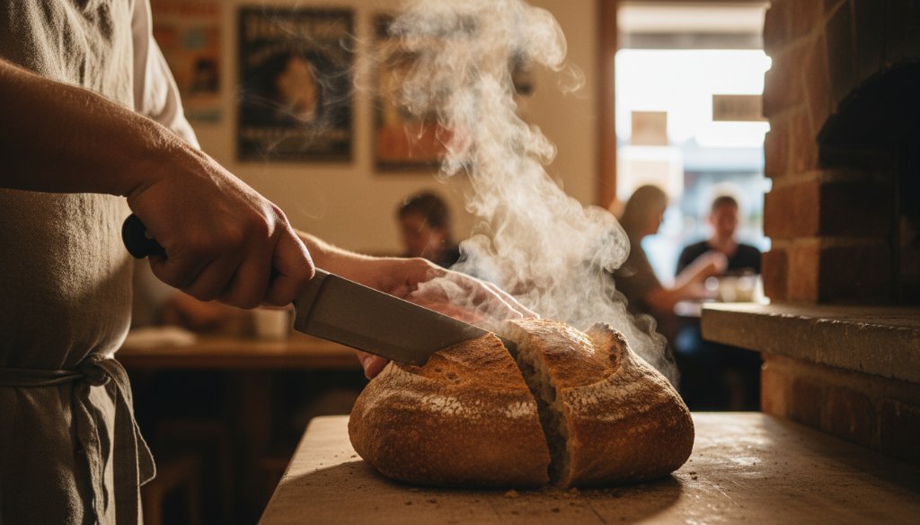 Dramatic close-up of a perfectly plated, steaming gourmet dish, possibly a locally sourced lamb shank with root vegetables, on a rustic wooden table inside a cozy Junction Village restaurant, bathed in warm, soft overhead light, capturing the delicious texture and steam, symbolizing professional elevating Junction Village restaurant food photography Victoria.