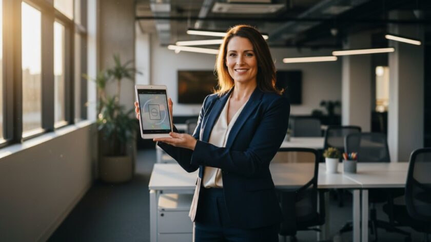 An epic moment captured in Mount Helen, showing a local business owner passionately presenting a product in a modern, well-lit studio space, demonstrating elevating Mount Helen business branding photography with dramatic, professional lighting and rich colour grading.