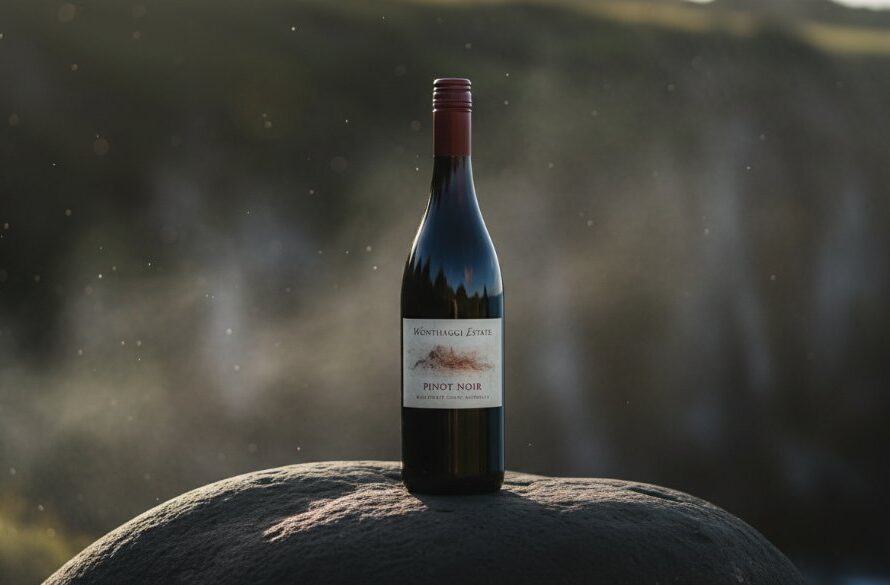 A dramatically lit, professionally colour-graded photograph showcasing artisan pottery from a Wonthaggi local business, placed on a weathered timber table with the Bass Strait coastline subtly blurred in the background, symbolising the power of elevating Wonthaggi product photography for online sales.