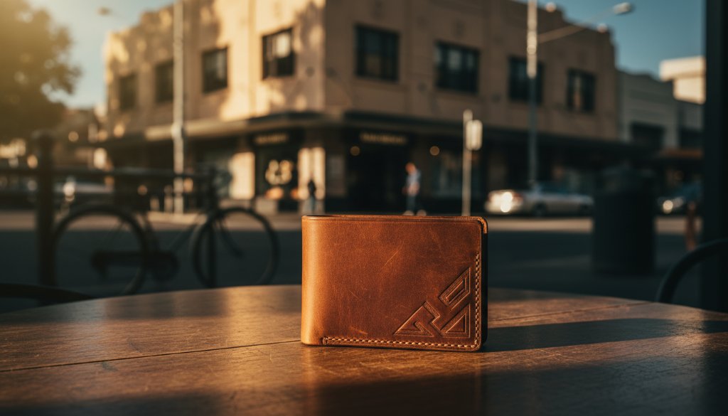 Dramatic, professionally lit photograph showcasing a meticulously arranged collection of local artisan products, captured with expert Elsternwick professional product photography for local brands techniques, highlighting textures and unique details against a sophisticated, subtly blurred Elsternwick street backdrop at dusk.
