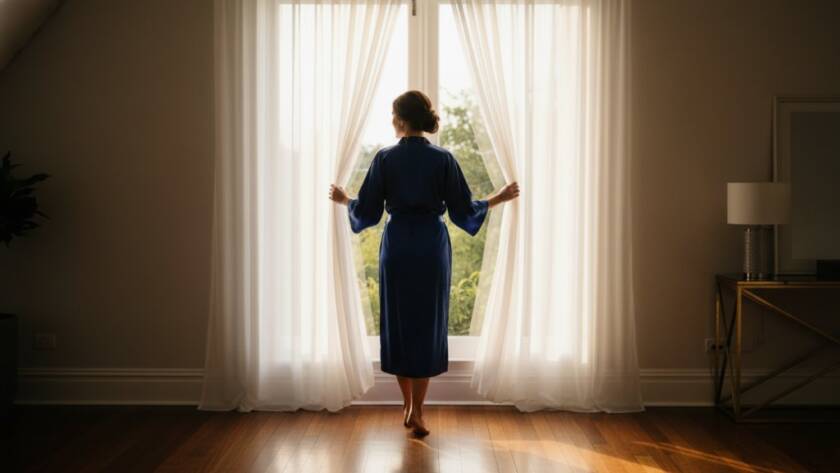 A stunning close-up portrait of a woman's silhouette against soft morning light in a luxurious Glen Waverley studio, embodying the empowering boudoir photography Glen Waverley studio experience with grace and confidence.