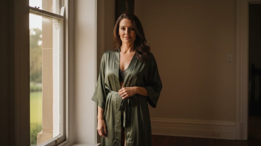 A confident woman in elegant, soft lingerie, bathed in dramatic natural light from a large window in a historic Hamilton residence, embodying empowering boudoir photography Hamilton Victoria, with a powerful and serene expression.