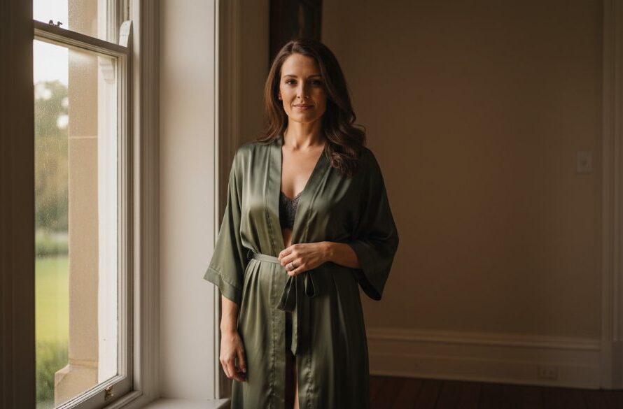 A confident woman in elegant, soft lingerie, bathed in dramatic natural light from a large window in a historic Hamilton residence, embodying empowering boudoir photography Hamilton Victoria, with a powerful and serene expression.