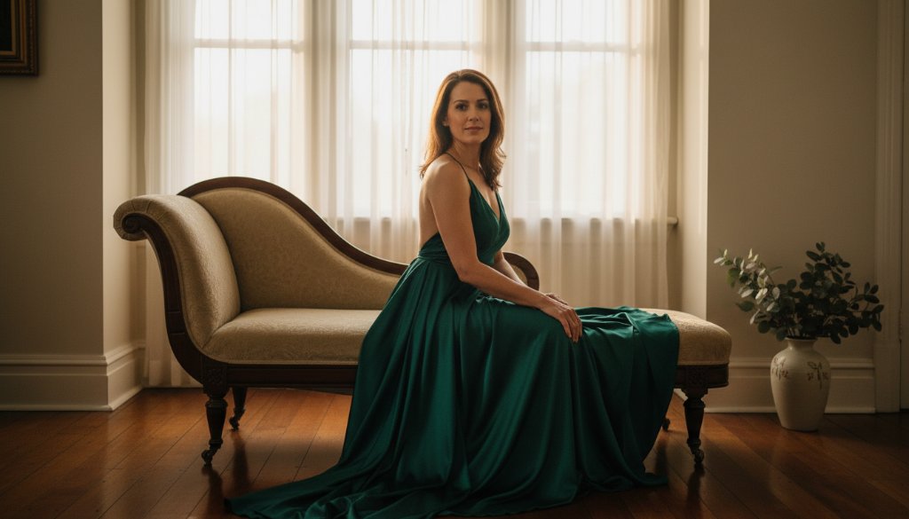 An intimate and empowering boudoir photography session in Hampton Park, capturing a woman's confident silhouette against soft, ethereal light streaming through a window, evoking a sense of self-love and inner strength.