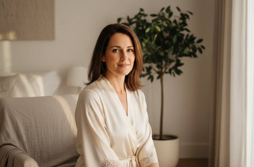 A stunning, cinematic portrait showcasing empowering boudoir photography Keilor East confidence boost, featuring a woman bathed in soft window light, her expression serene and powerful, captured in a beautifully styled Keilor East home with a dramatic composition and professional colour grading.