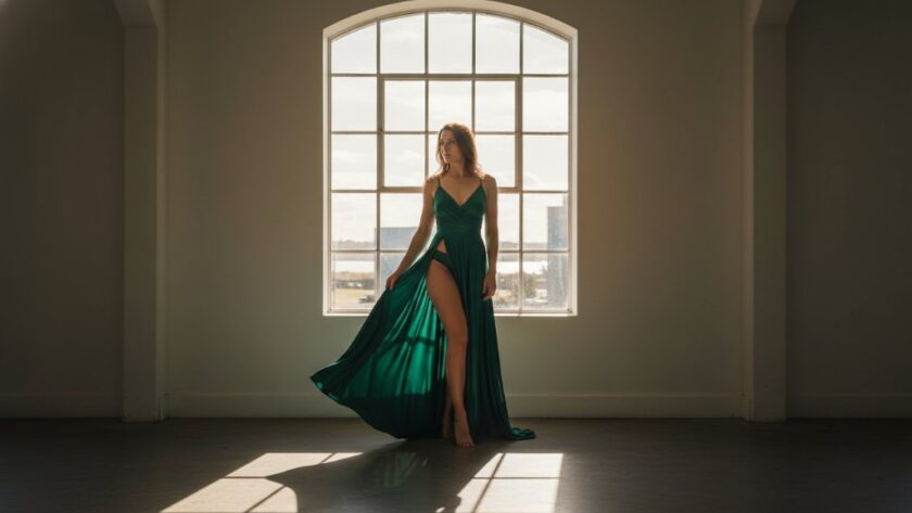 A powerful and intimate portrait from an empowering boudoir photography North Geelong experience, showing a woman confidently embracing her reflection in a beautifully lit room, symbolizing self-acceptance and strength.