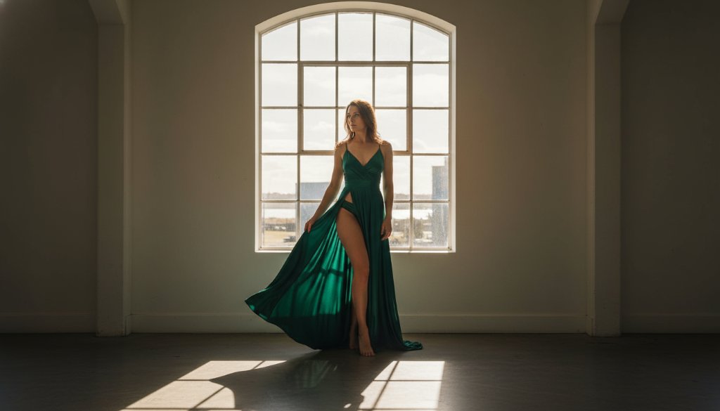 A powerful and intimate portrait from an empowering boudoir photography North Geelong experience, showing a woman confidently embracing her reflection in a beautifully lit room, symbolizing self-acceptance and strength.