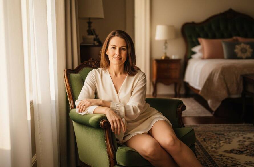 An empowering Werribee boudoir photography portrait of a woman silhouetted by soft window light, exuding confidence and grace, professionally colour-graded.