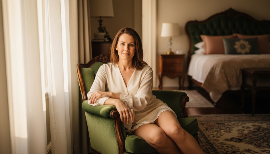 An empowering Werribee boudoir photography portrait of a woman silhouetted by soft window light, exuding confidence and grace, professionally colour-graded.