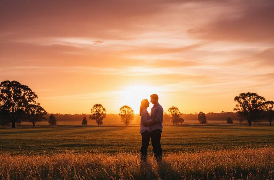 An emotionally resonant and visually stunning epic moment captured with ethereal fine art photography in Wantirna South, showing a family silhouetted against a golden sunset at Llewellyn Park, professionally colour-graded with dramatic backlighting.