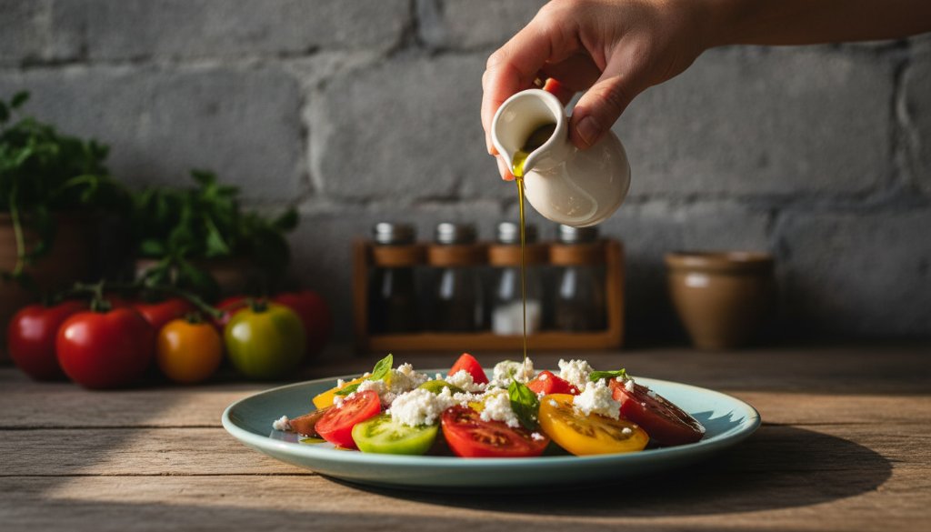 A dramatically lit, close-up shot of a rustic wooden table in a Eureka farm setting, laden with freshly harvested, vibrant seasonal vegetables and an artisan cheese, capturing the essence of Eureka Victoria farm-to-table food photography with golden hour light.
