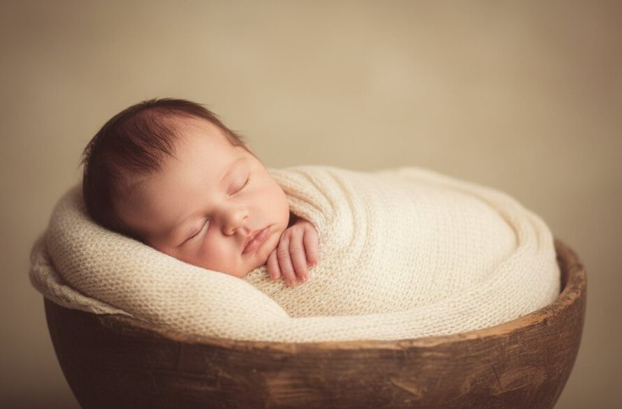 A heartwarming, professionally composed studio photograph featuring a peacefully sleeping newborn baby wrapped in soft, earthy-toned fabric, gently held in a parent's hands, bathed in a soft, warm glow, epitomizing Eureka Victoria newborn photography timeless captures and the profound bond between parent and child.